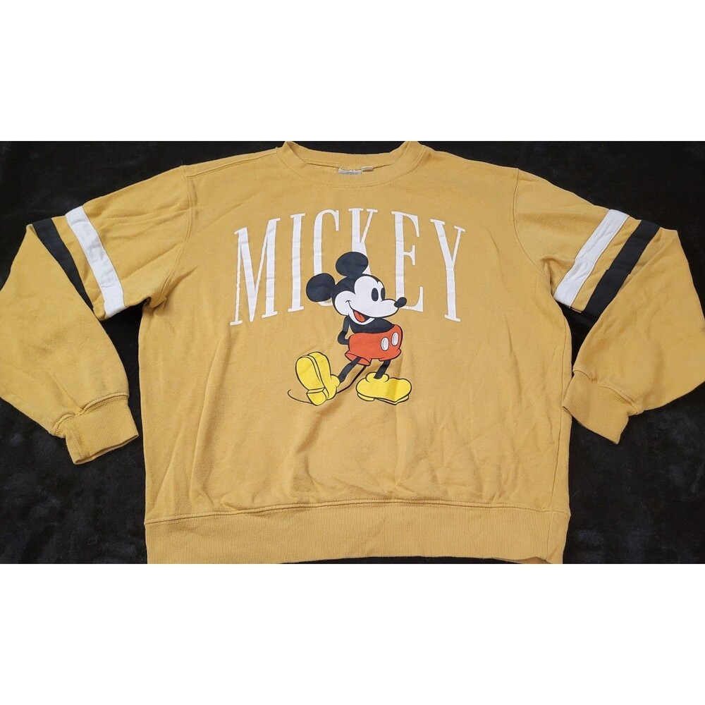 Disney Mustard Yellow Retro Mickey Mouse Campus Crewneck Sweater Size Large